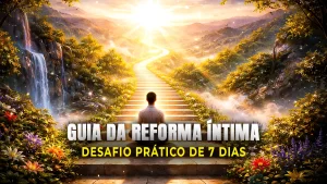 "Uma pessoa esculpindo a si mesma em um bloco de pedra, simbolizando o trabalho constante da reforma íntima e a autotransformação